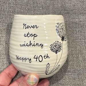 40th Birthday Ceramic 'Never Stop Wishing' Cream Candle Holder (Floral)
